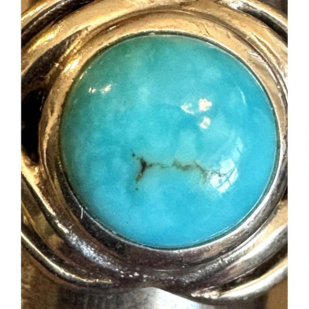 BBJ 925 Sterling Silver Turquoise Ring Size 5.75 Southwestern Bypass Cabochon